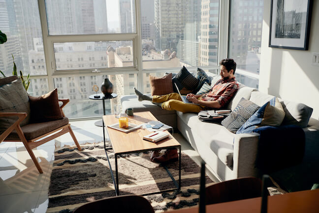 working man in sofa